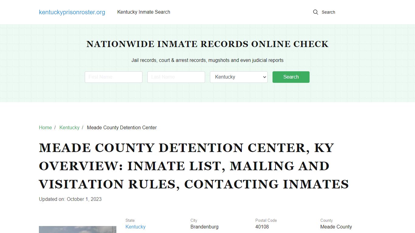 Meade County Detention Center, KY: Offender Search, Visitation ...